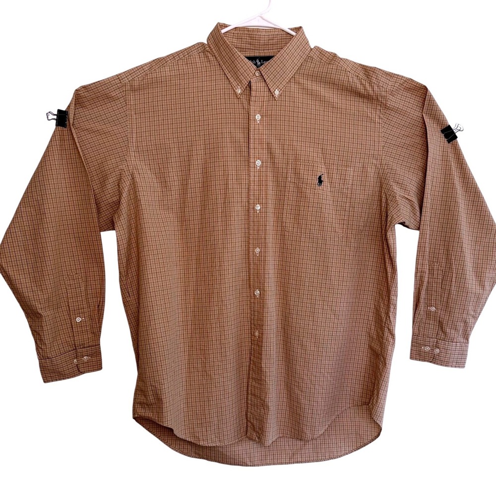 Ralph Lauren Yarmouth Men's XXL Neck 17.5 Tan Brown Plaid Button Down Shirt